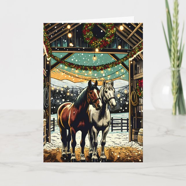 Merry Christmas Cartoon Horses Card (Front)