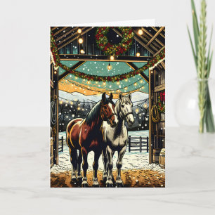 Merry Christmas Cartoon Horses Card