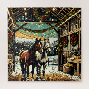 Merry Christmas Cartoon Horses Jigsaw Puzzle