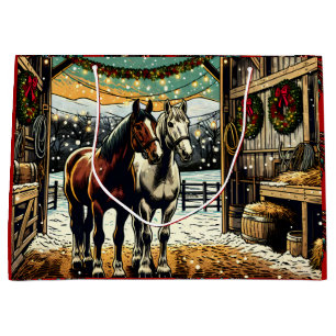 Merry Christmas Cartoon Horses Large Gift Bag