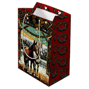 Merry Christmas Cartoon Horses Medium Gift Bag
