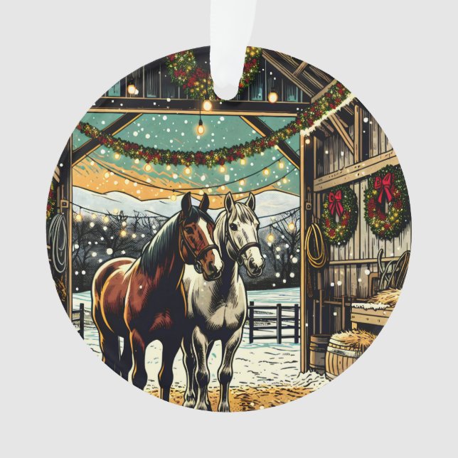 Merry Christmas Cartoon Horses Ornament (Front)