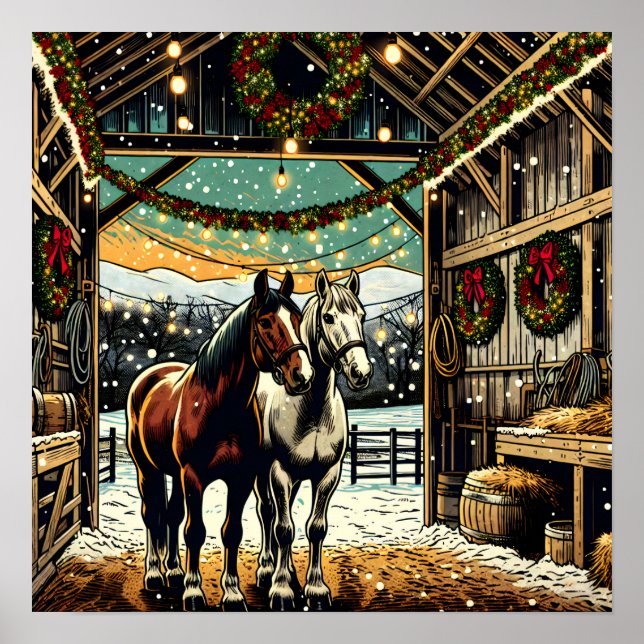 Merry Christmas Cartoon Horses   Poster (Front)