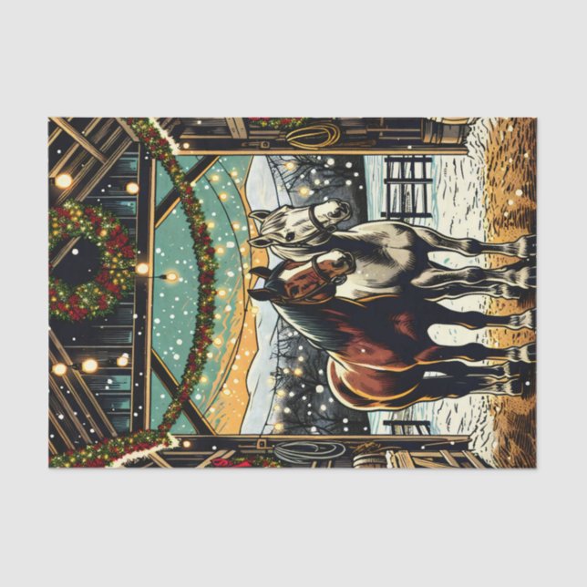 Merry Christmas Cartoon Horses   Tissue Paper (Front)