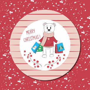 Merry Christmas Cartoon Polar Bear Stickers