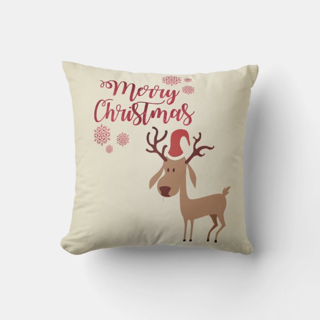 Merry Christmas,Cartoon Reindeer Cushion (Front)