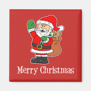Merry Christmas Cartoon Santa On Red Background Magnet