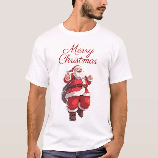 Merry Christmas Cartoon Santa T-Shirt (Front)