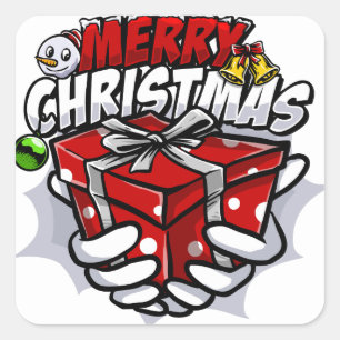 Merry Christmas Cartoon Square Sticker