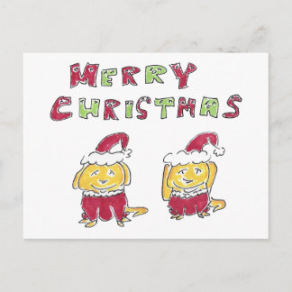 Merry Christmas Cartoon Yellow Labs  Holiday Postcard