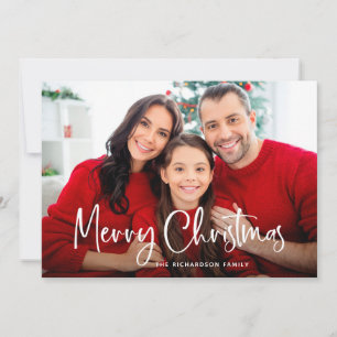 Merry Christmas   Casual Script Two Photo Holiday Card