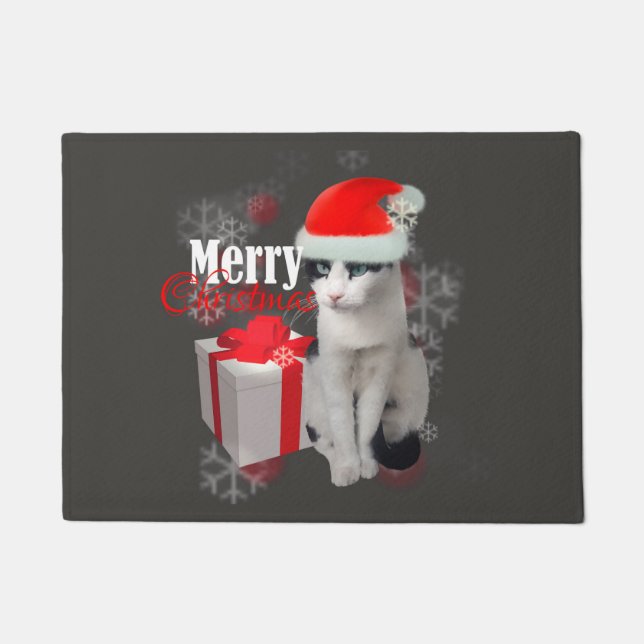 Merry Christmas Cat and Pack Doormat (Front)
