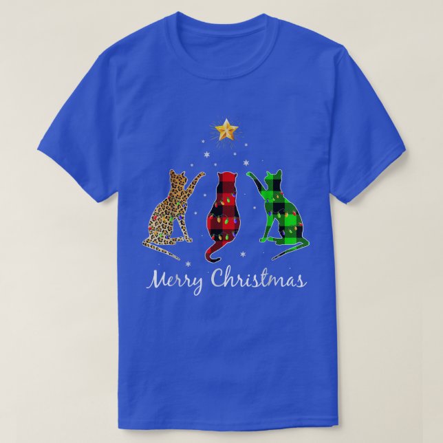 Merry Christmas Cat Buffalo Plaid Xmas Cats  T-Shirt (Design Front)