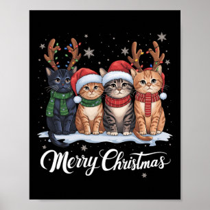 Merry Christmas Cat Christmas Light Reindeer Santa Poster