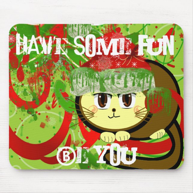 Merry Christmas Cat - Customised Mouse Mat (Front)