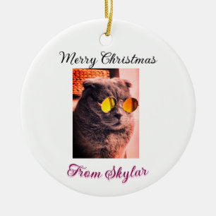 Merry Christmas cat dog pet animal love photo Ceramic Tree Decoration