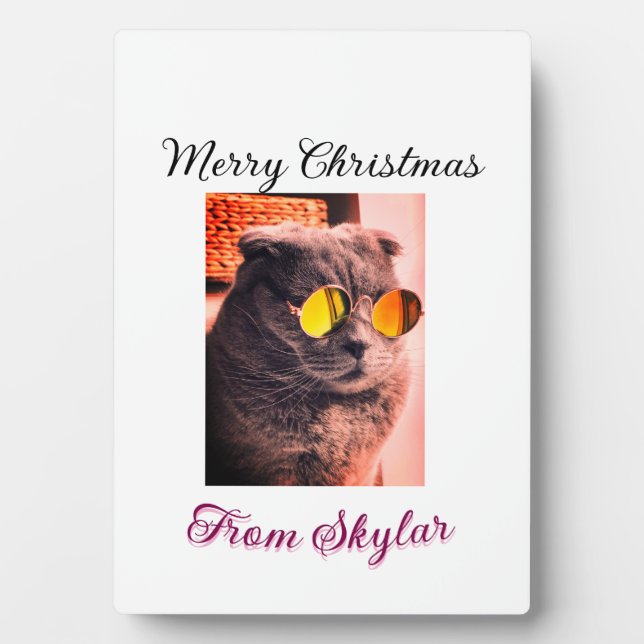 Merry Christmas cat dog pet animal love photo Plaque (Front)