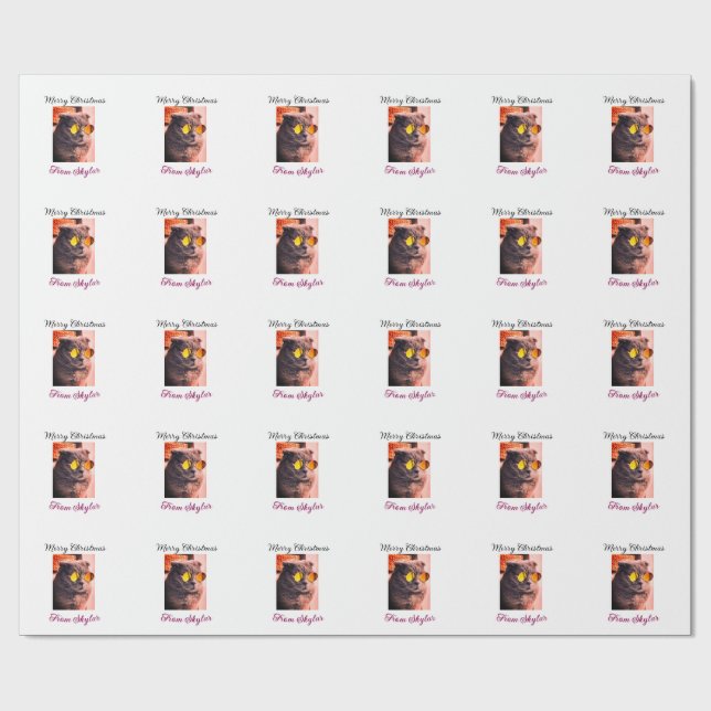 Merry Christmas cat dog pet animal love photo Wrapping Paper (Flat)