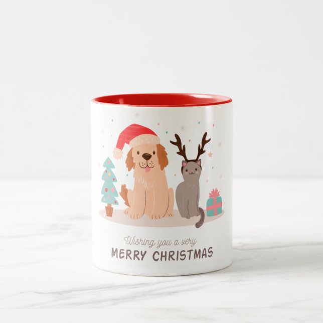 Merry Christmas Cat & Dog Print Coffee Mug (Center)