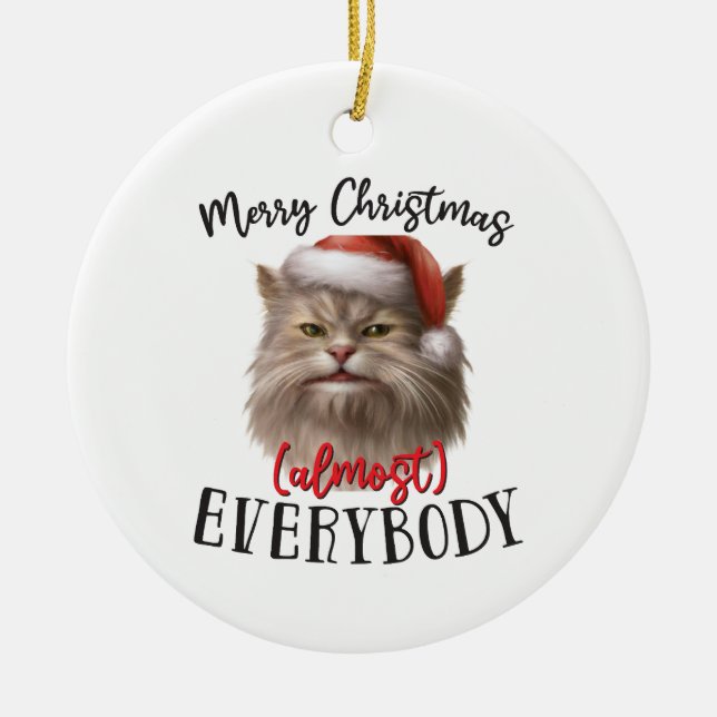 Merry Christmas Cat | Double Sided Ceramic Tree Decoration (Front)