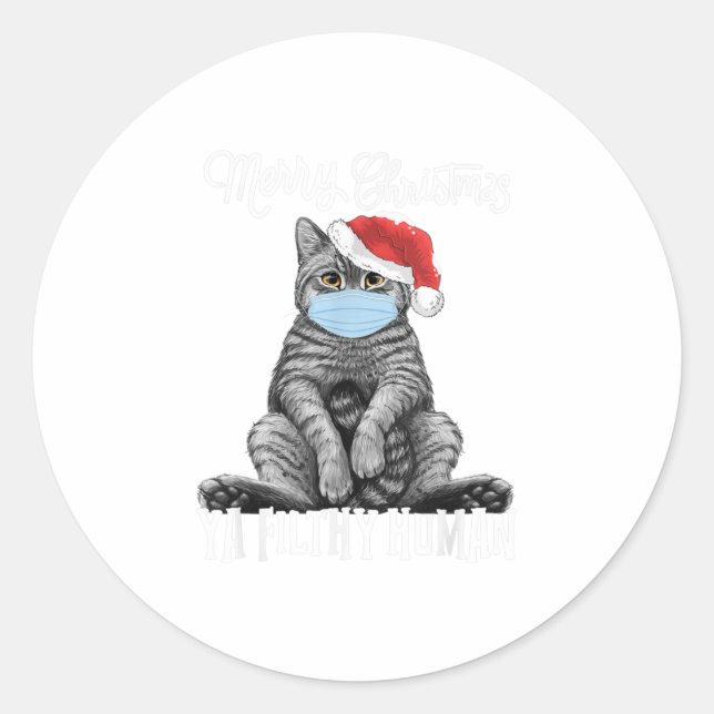 Merry Christmas Cat Face Mask  Kitten Santa Classic Round Sticker (Front)
