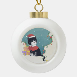 Merry Christmas: Cat Illustration Art Ceramic Ball Christmas Ornament