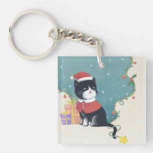 Merry Christmas: Cat Illustration Art Key Ring