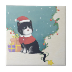 Merry Christmas: Cat Illustration Art Tile