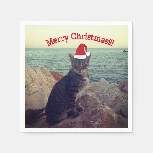 Merry Christmas Cat Lover Napkin (Front)