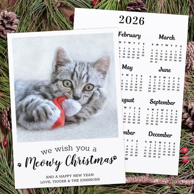 Merry Christmas Cat Modern Pet Photo 2025 Calendar Holiday Card (Creator Uploaded)