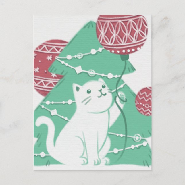 Merry Christmas: Cat & Ornaments Postcard (Front)