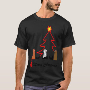 MERRY CHRISTMAS Cat Paws Wool Yarn Red Christmas T T-Shirt