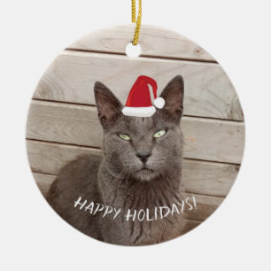 Merry Christmas Cat Photo Ceramic Tree Decoration