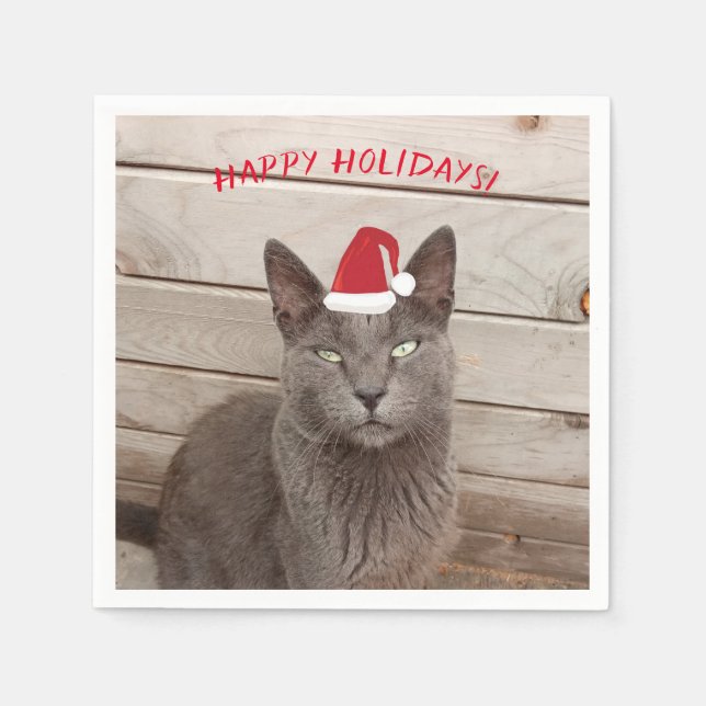 Merry Christmas Cat Photo Napkin (Front)