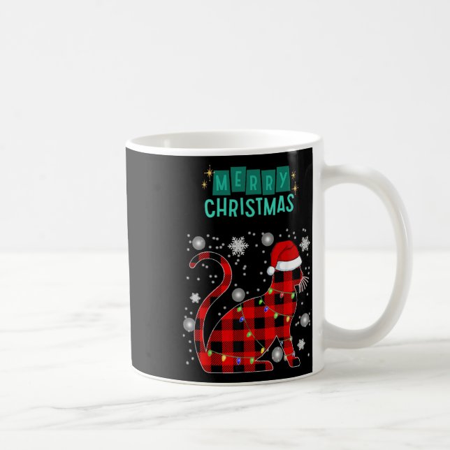 Merry Christmas Cat Plaid Graphic For Cat Lover  Coffee Mug (Right)