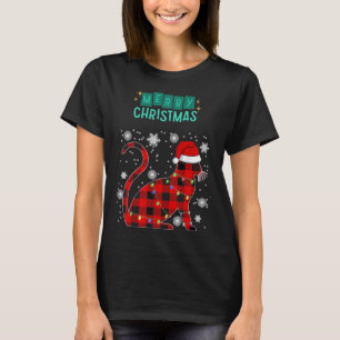 Merry Christmas Cat Plaid Graphic For Cat Lover T-Shirt