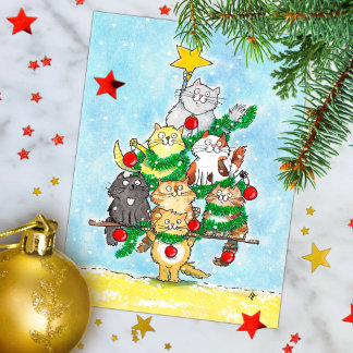 Merry Christmas cat postcard