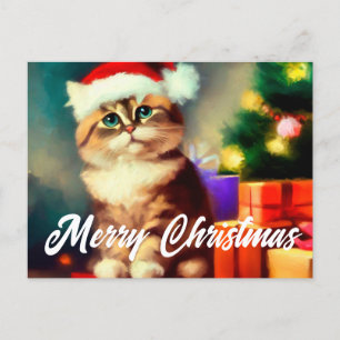 Merry christmas cat santa claus postcard