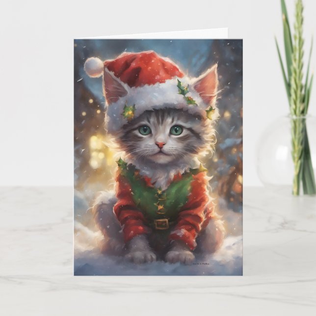 Merry Christmas Cat, Santa Kitten, Holiday Pets (Front)