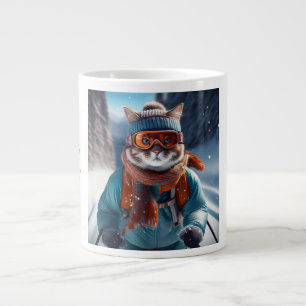 Merry Christmas Cat skiing Large Coffee Mug