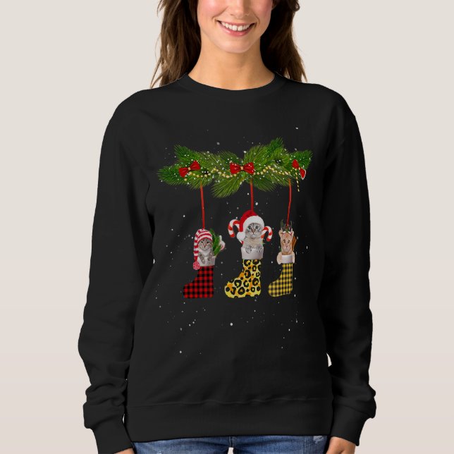 Merry Christmas Cat Socks Leopard Buffalo Stripe Sweatshirt (Front)