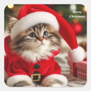Merry Christmas Cat Square Sticker