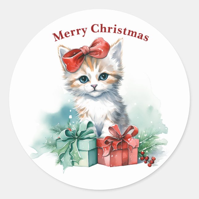 Merry Christmas Cat Sticker (Front)