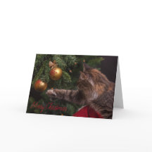 Merry Christmas Cat Tree Card - BLANK INSIDE