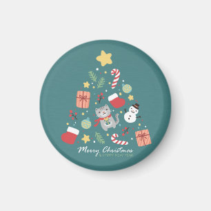 Merry Christmas: Cat & Tree Illustration Magnet