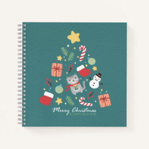 Merry Christmas: Cat & Tree Illustration Notebook