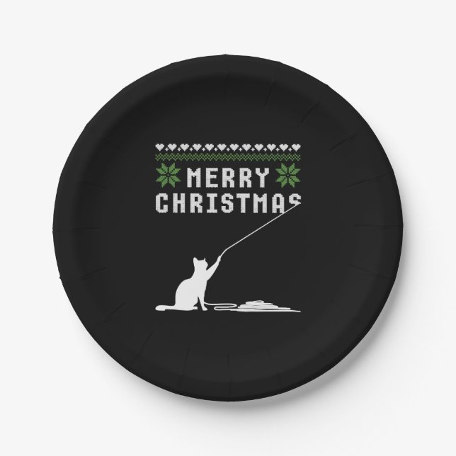 Merry Christmas Cat Ugly Sweater Paper Plate (Front)