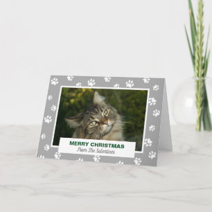 Merry Christmas Cat White Paw Prints Holiday Photo