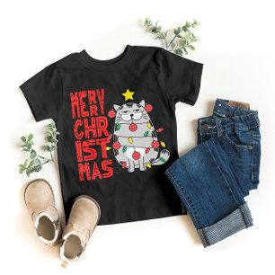 Merry Christmas Cat with Christmas lights T-Shirt
