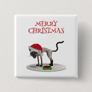 Merry Christmas. Cat with Santa hat 15 Cm Square Badge